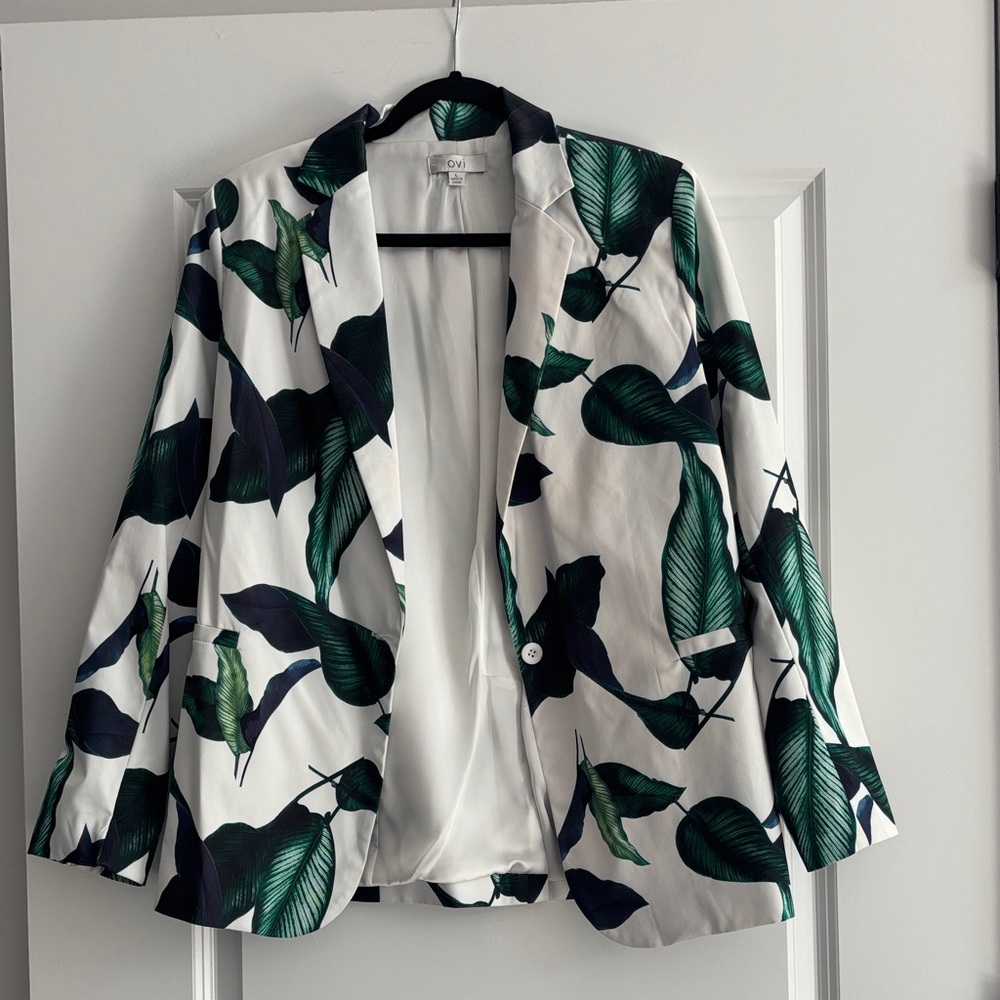 Ovi Green Leaf Print Women's Blazer